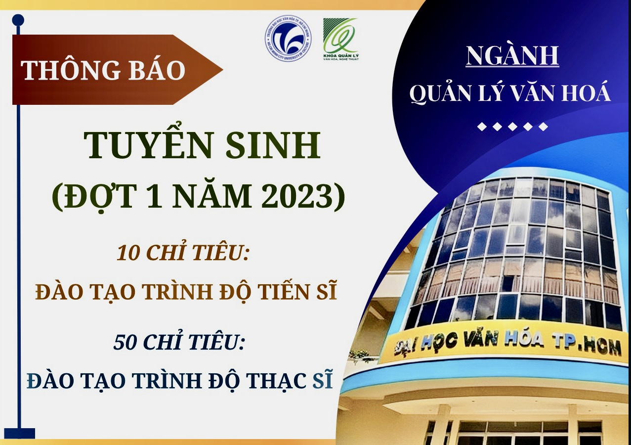 Ngành Quản lý văn hoá tuyển sinh đầu vào: 10 chỉ tiêu đào tạo trình độ tiến sĩ và 50 chỉ tiêu đào tạo trình độ thạc sĩ (đợt 1-2023)